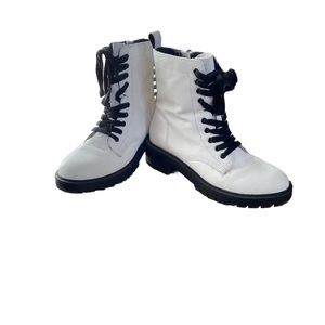 Steve Madden white leather Checker lace up combat boots womens 7M